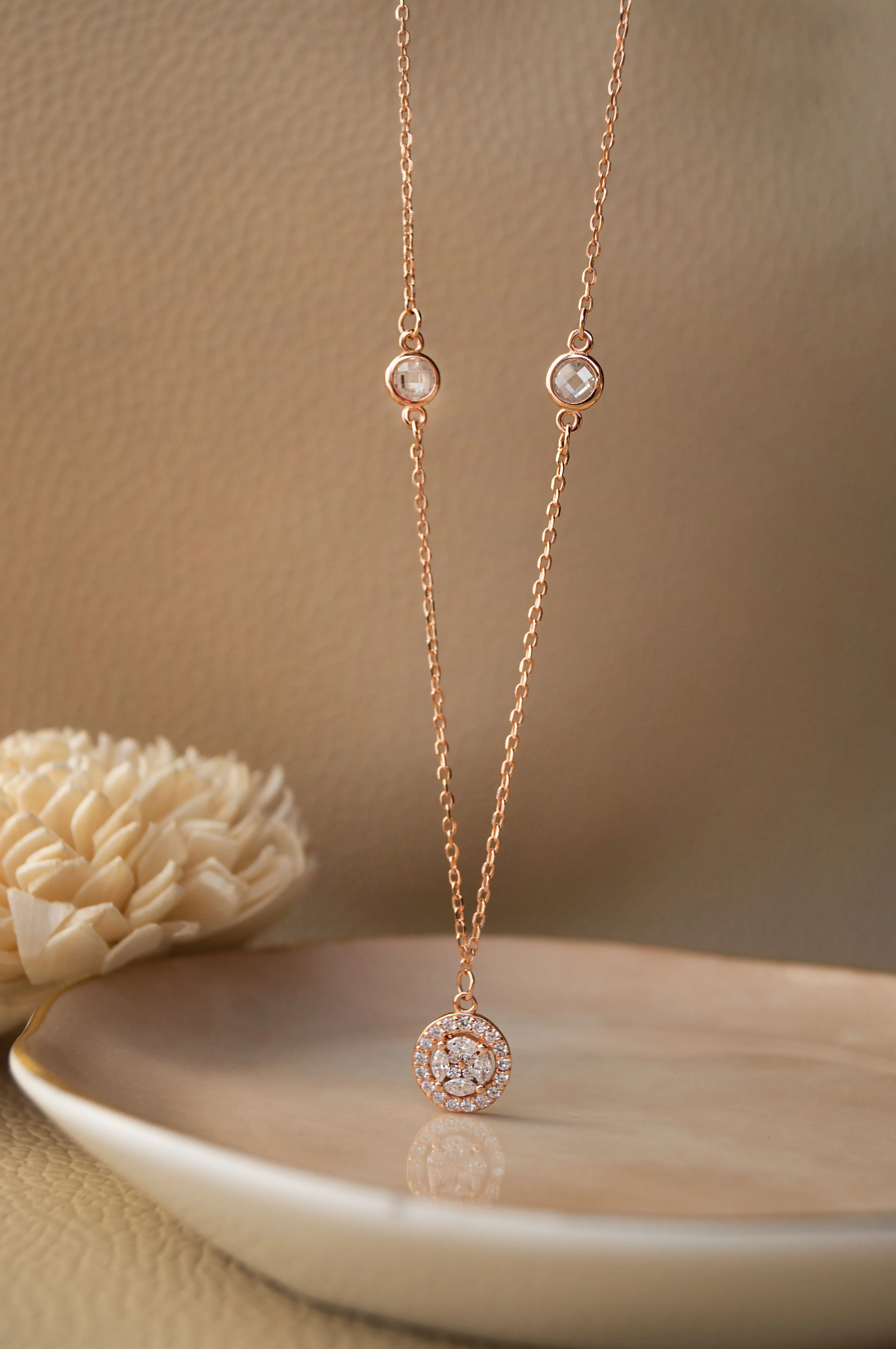 Minimal Cluster Rose Gold Plated Sterling Silver Necklace Set