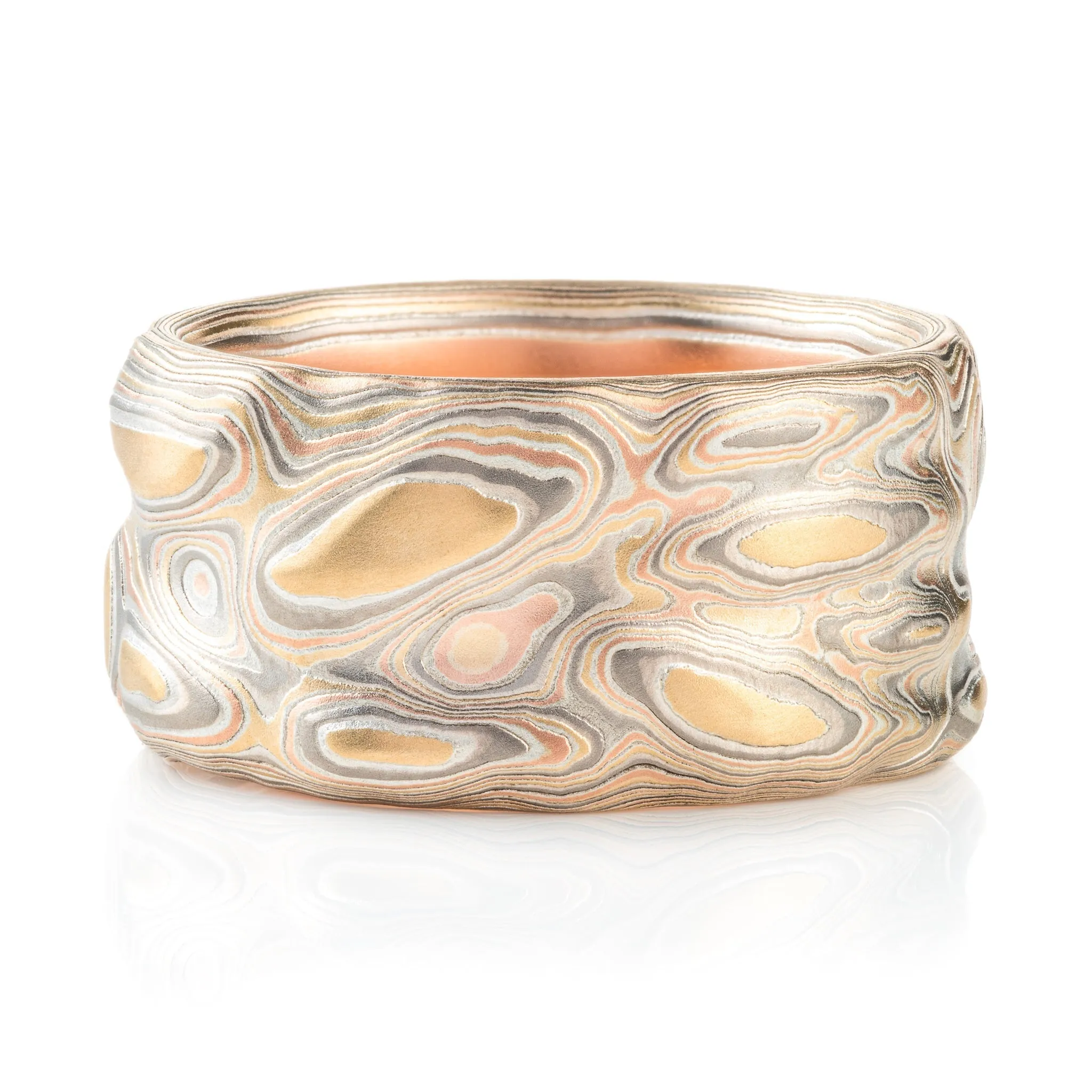 Mokume Gane Guri Bori Ring with Sapphire in Mesa Setting