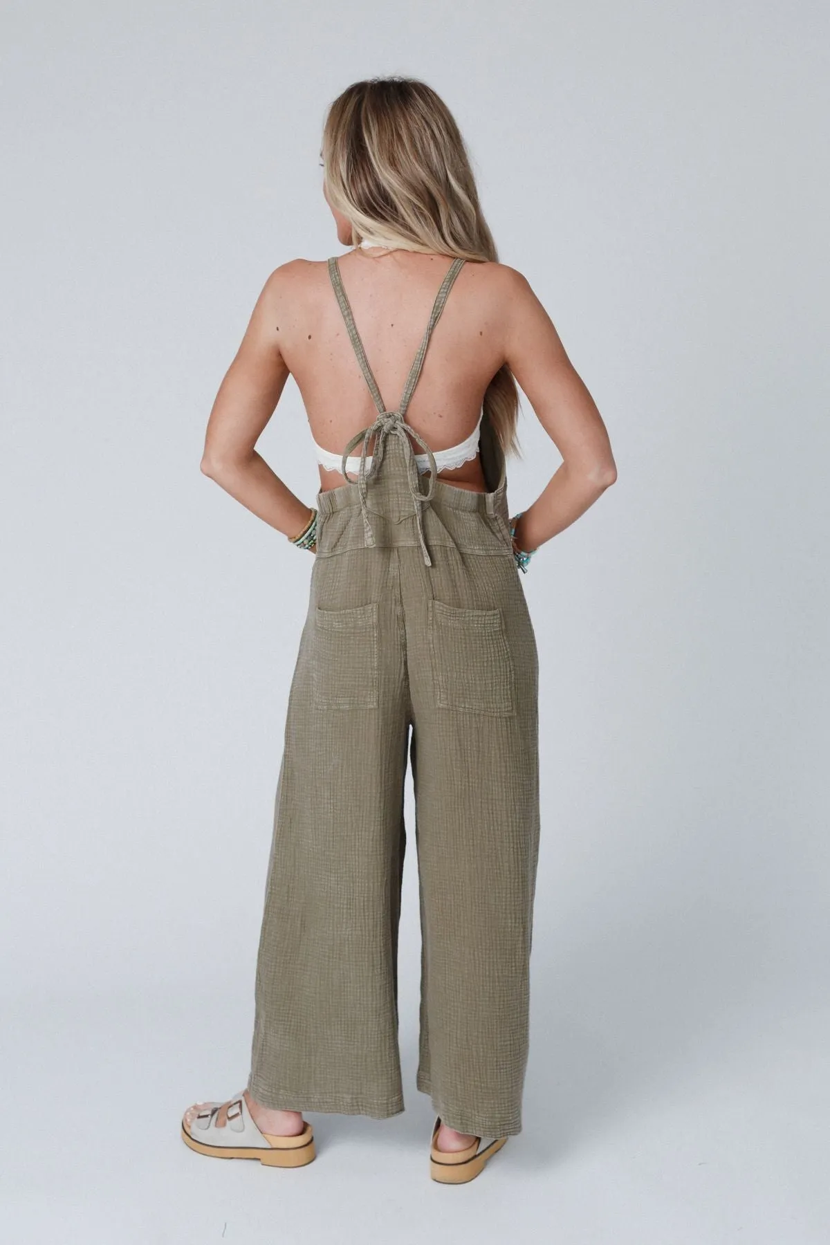 Molly Tie Back Overalls - Faded Olive