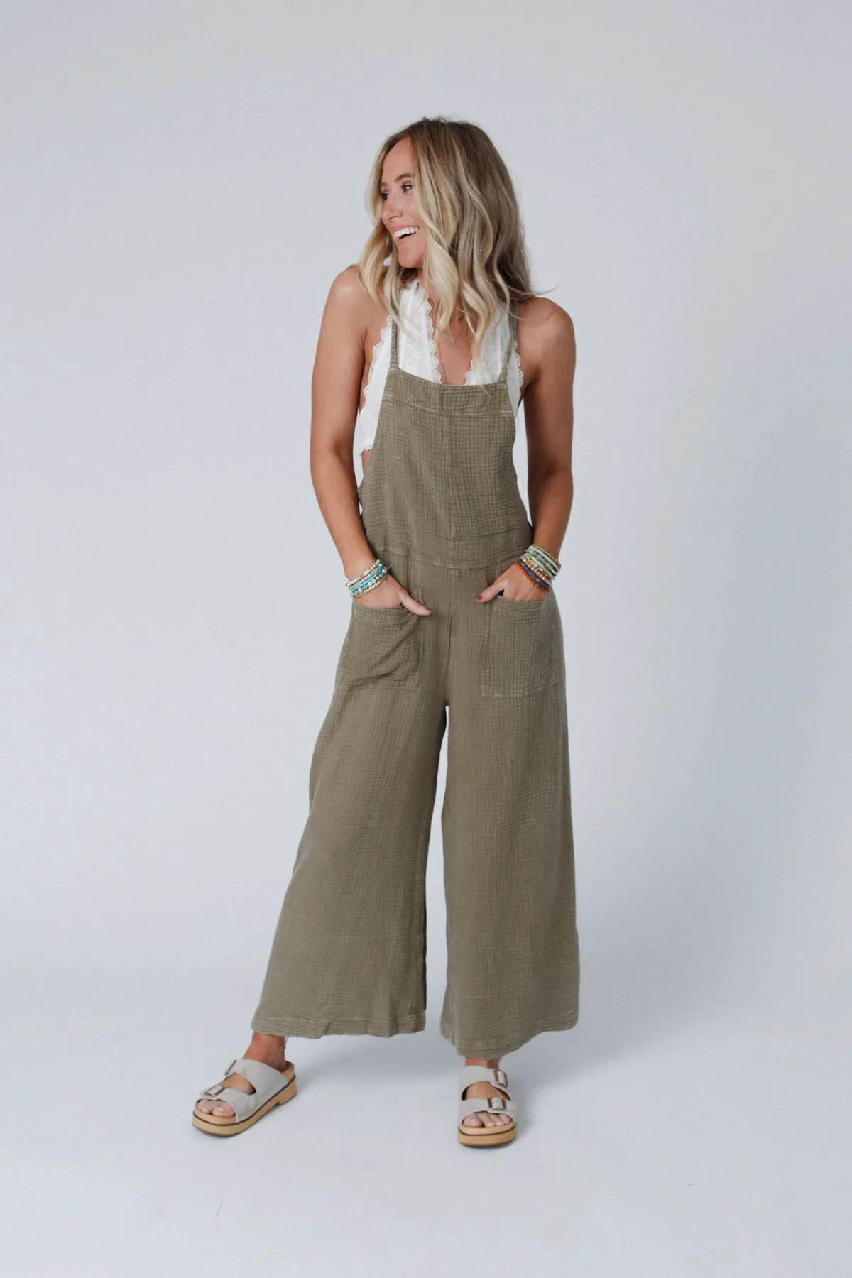 Molly Tie Back Overalls - Faded Olive