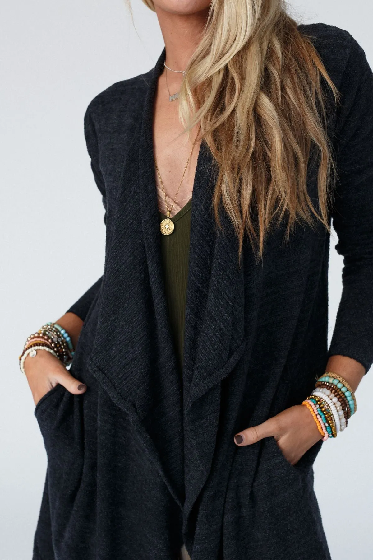 Mulholland Draped Cardigan - Charcoal