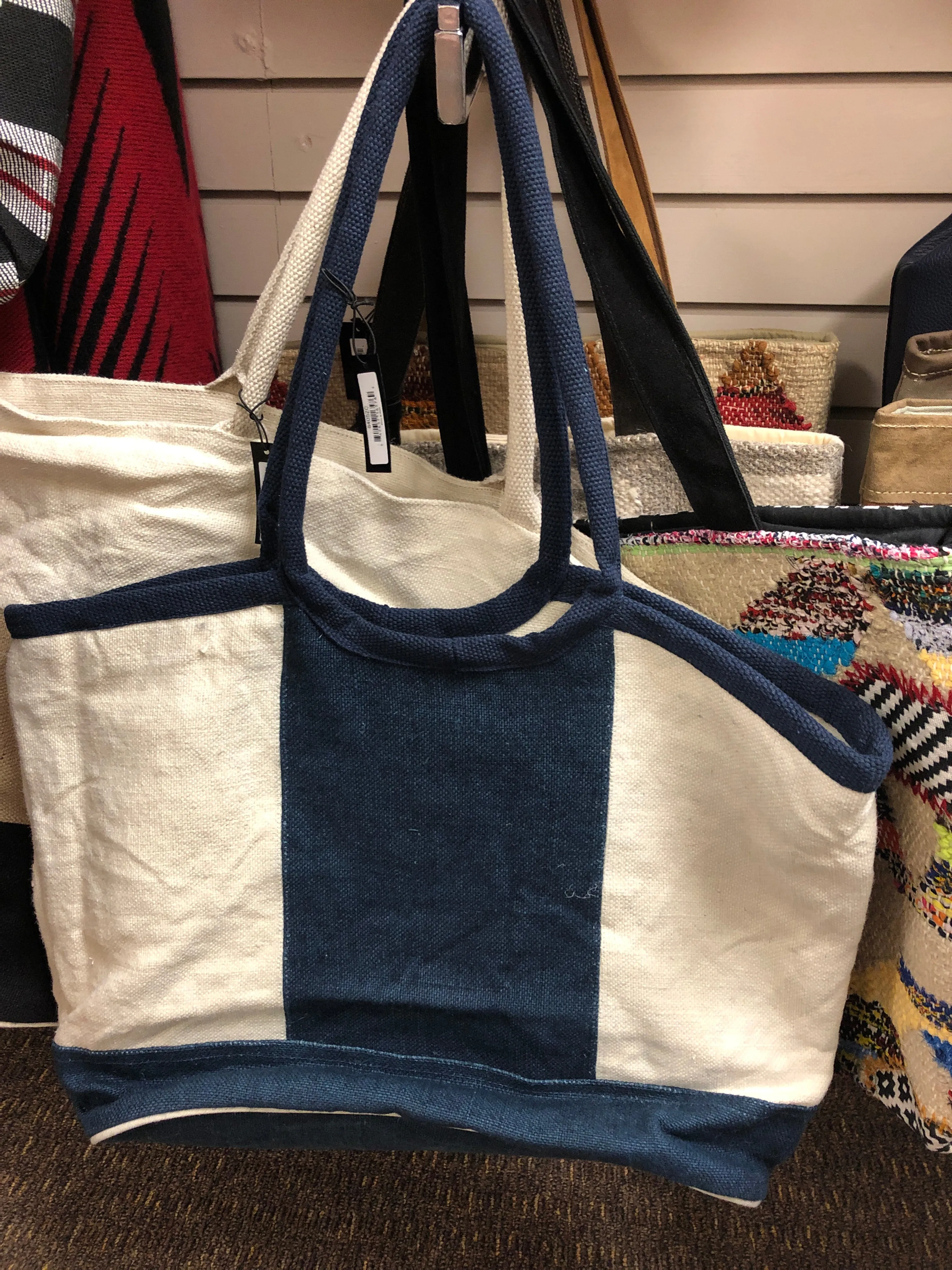 Navy & Ivory Jute Bag