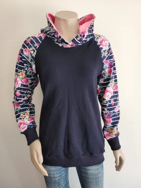 Navy Stripe Floral Hoody