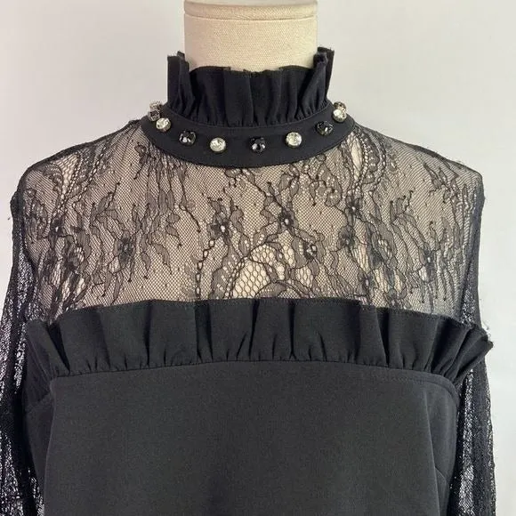 NWTBlackHigh Neck Dress with Lace/Stones