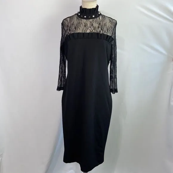 NWTBlackHigh Neck Dress with Lace/Stones