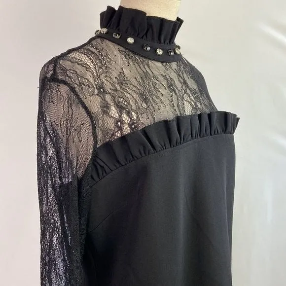 NWTBlackHigh Neck Dress with Lace/Stones