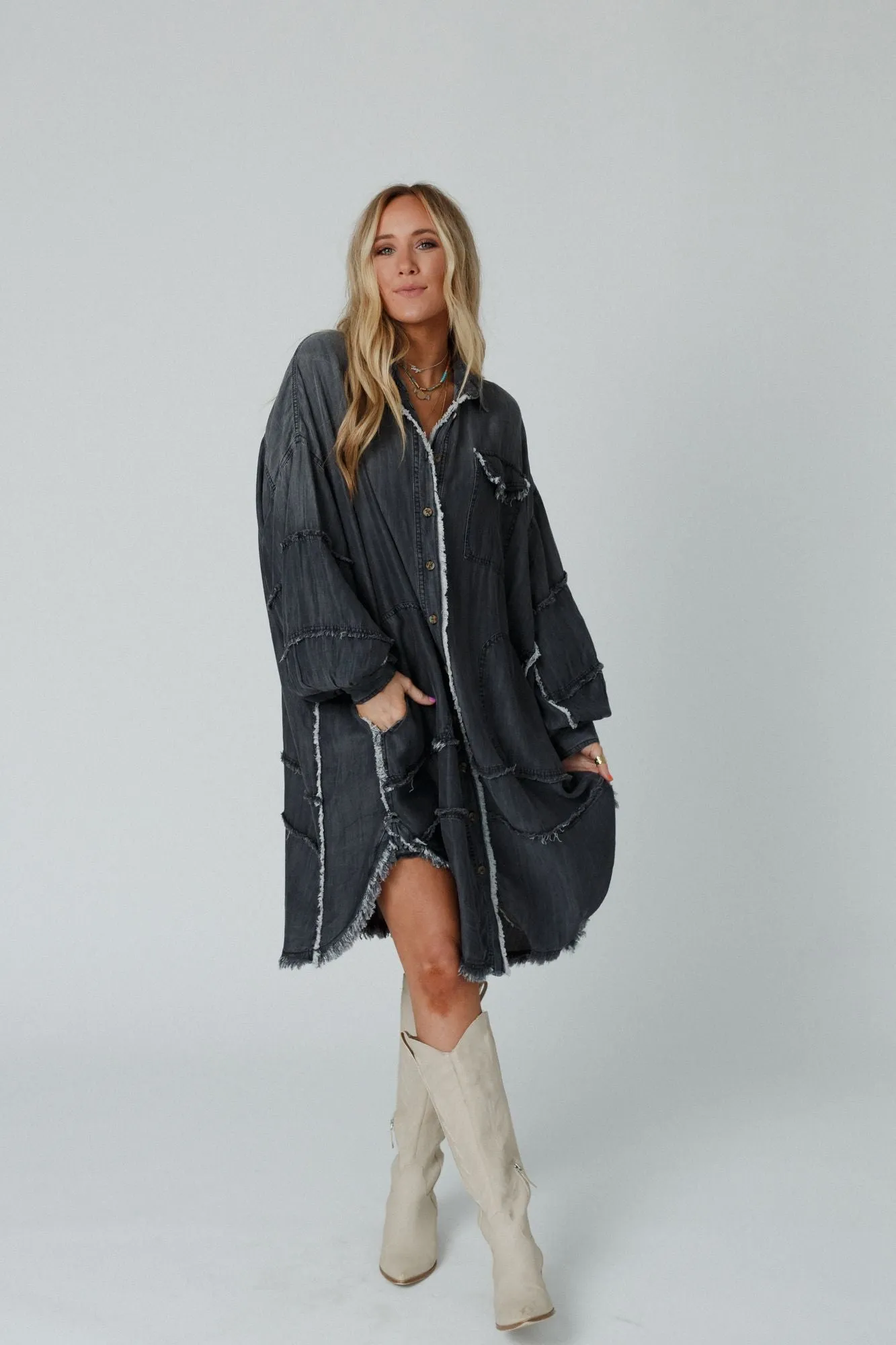 Ophelia Oversized Denim Dress - Black Denim