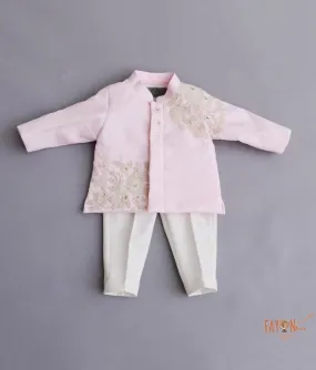 Pastel Pink Embroidery Bandgala with Pant for Boys