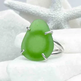 Pear-shaped Green Sea Glass Ring in Sterling Silver Size 7 | #1799