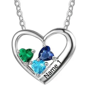 Personalized 3 BirthStone Custom Mother's Necklace True Hearts 1 Name