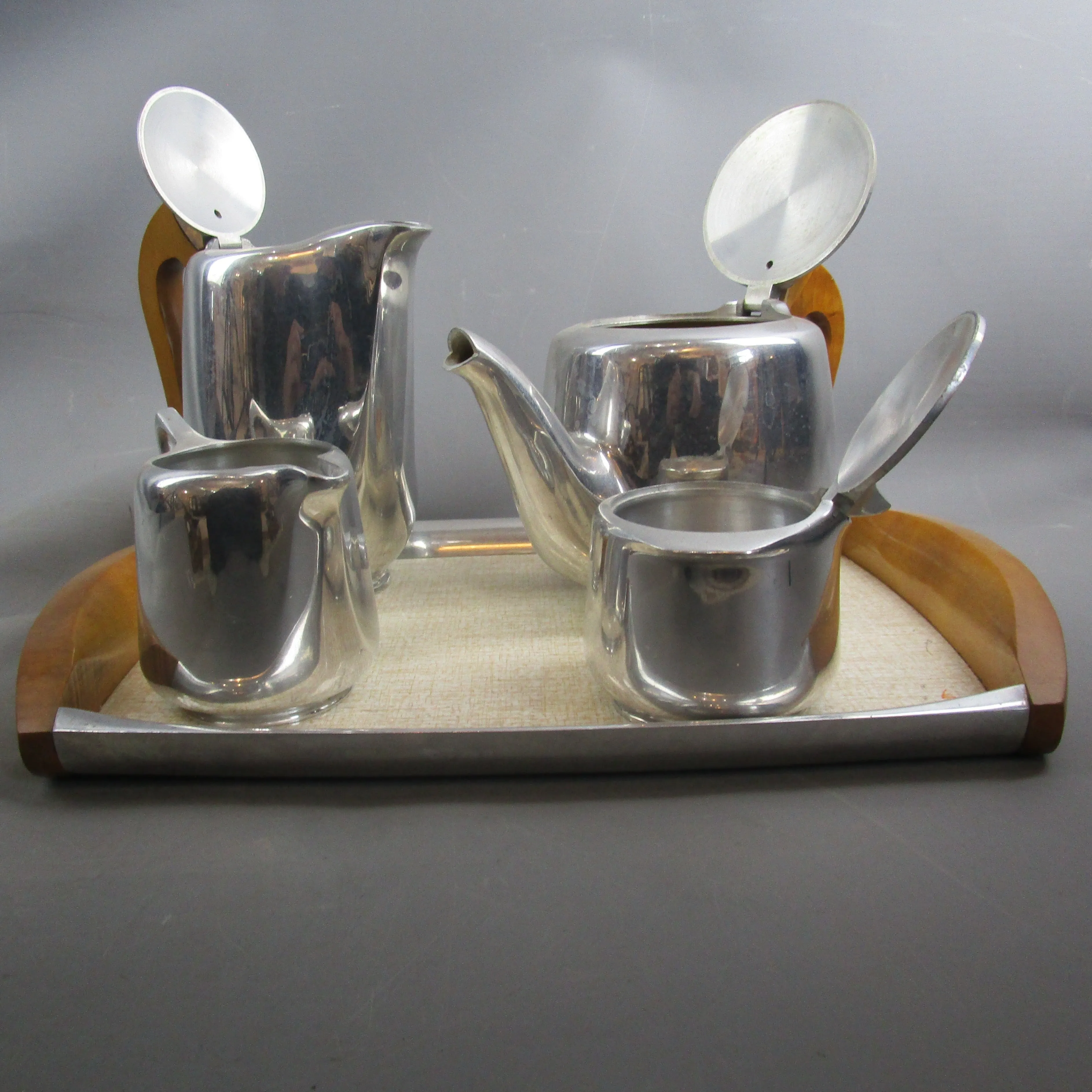 Picquot Ware Four Piece Set With Tray Vintage c1950