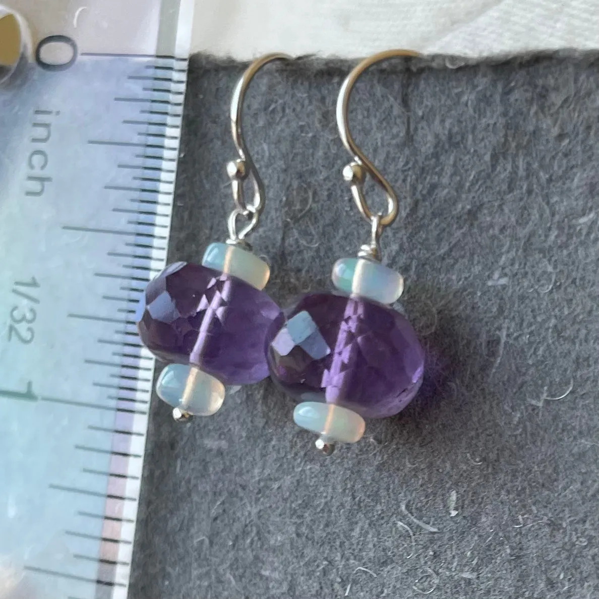 Pink Amethyst and Opal Dangle Earrings OOAK