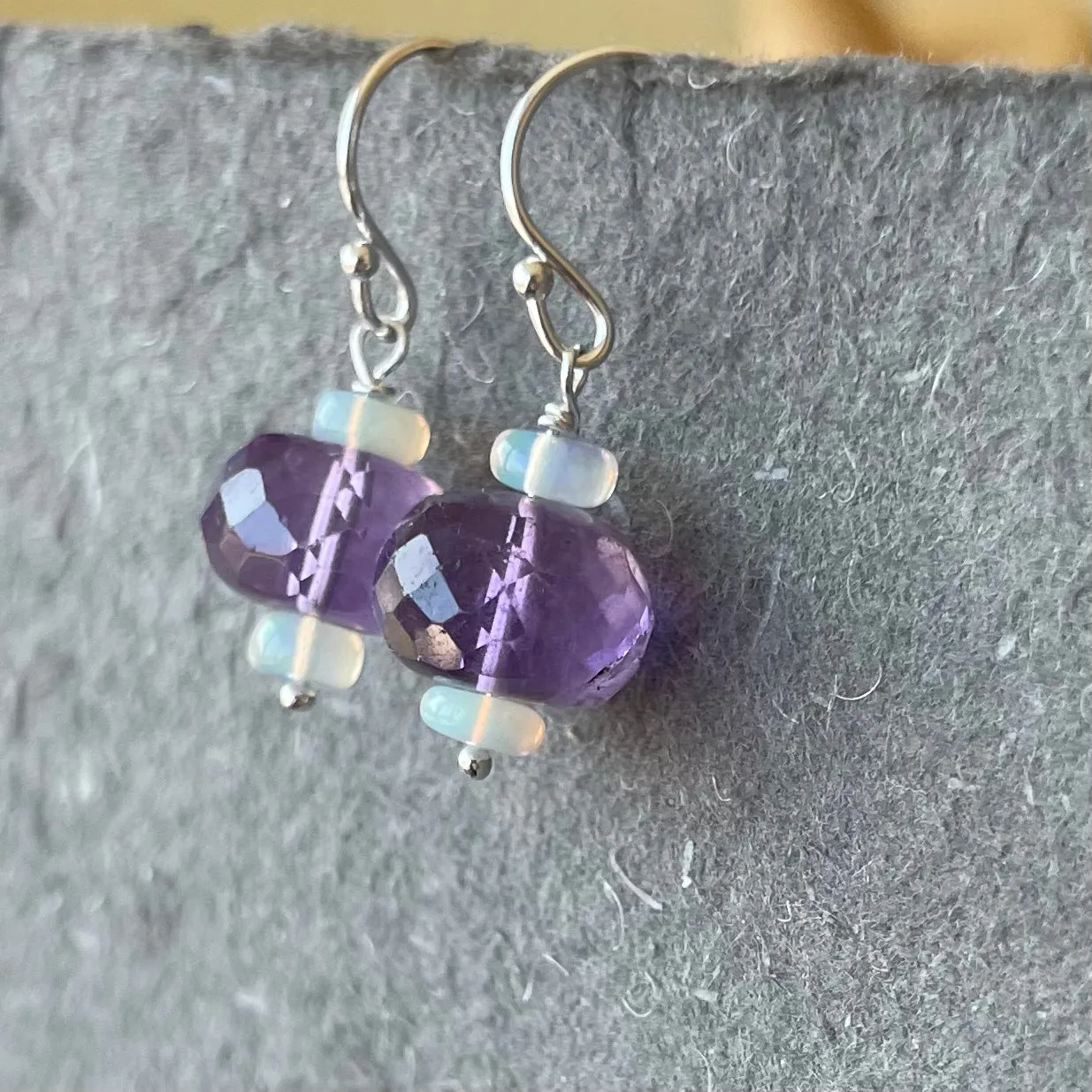 Pink Amethyst and Opal Dangle Earrings OOAK