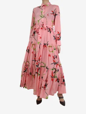 Pink floral printed silk midi dress - size M