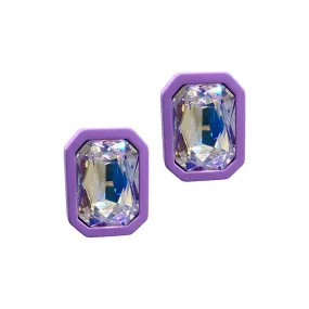 Purple Cushion Halo Crystal Studs