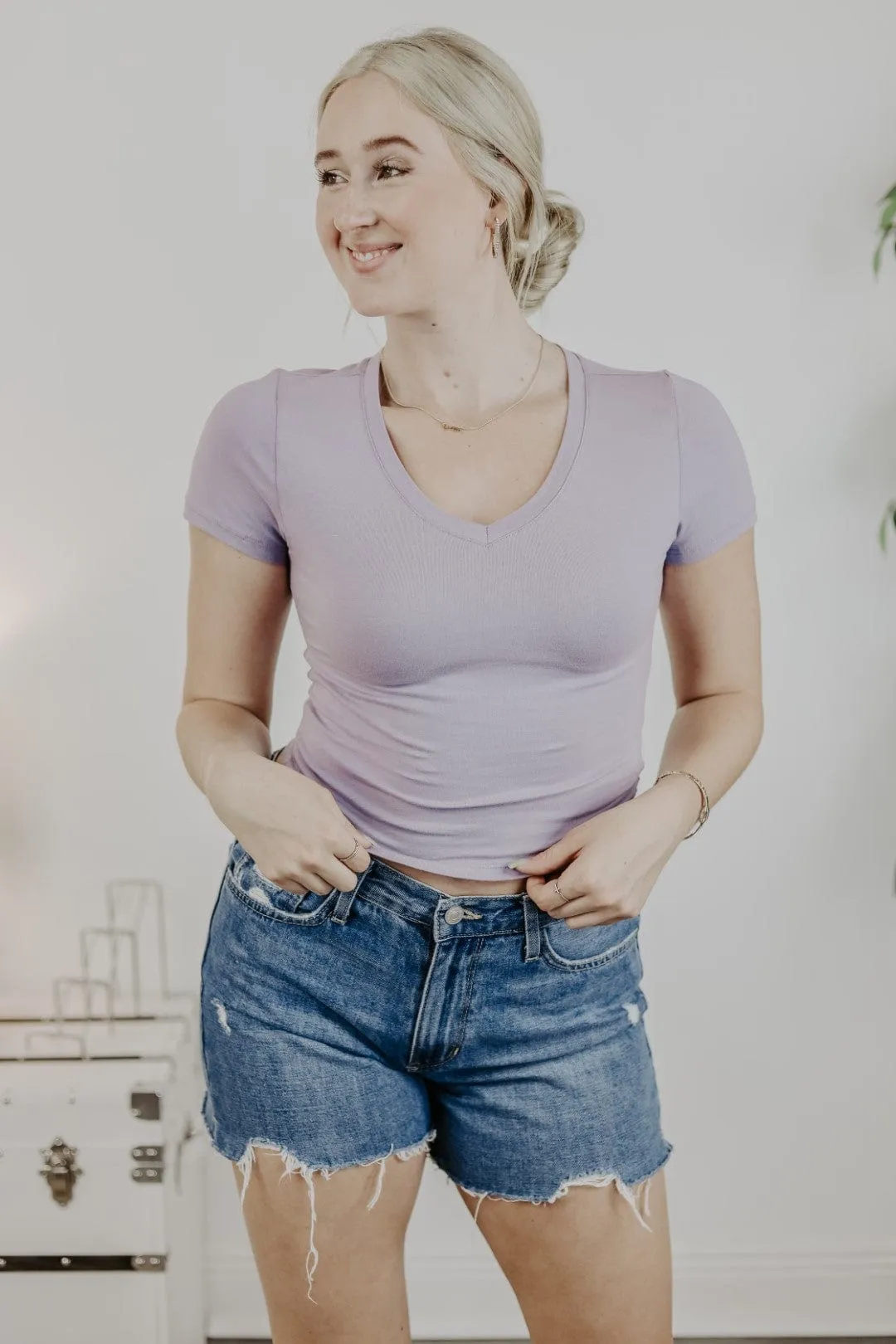 Purple V-Neck Fitted Crop Top