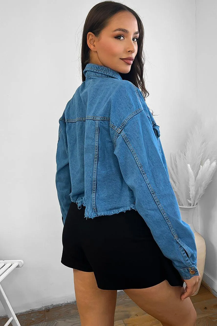 Raw Hem Cropped Oversized 100% Denim Jacket