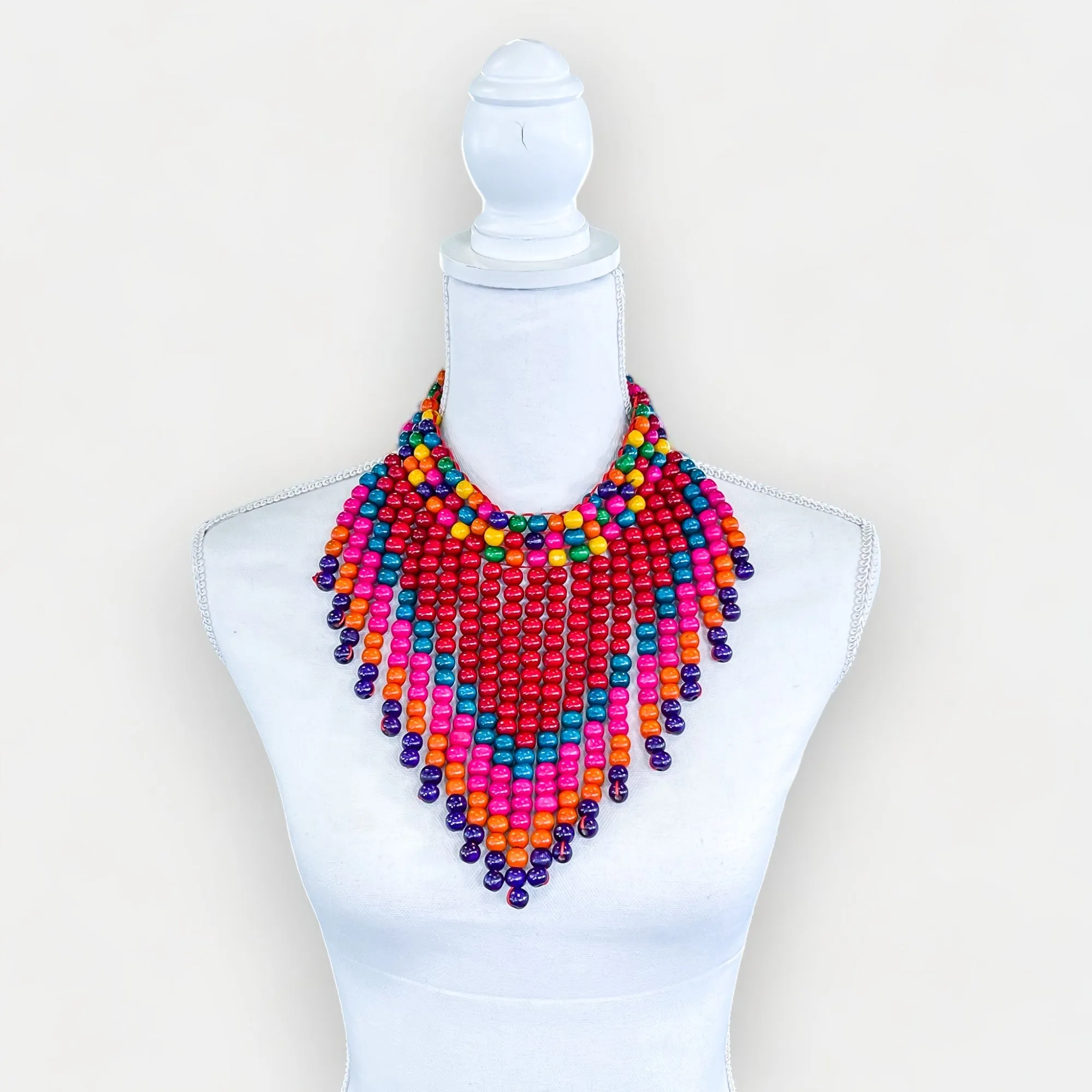 Red Multi Beaded Bib Necklace