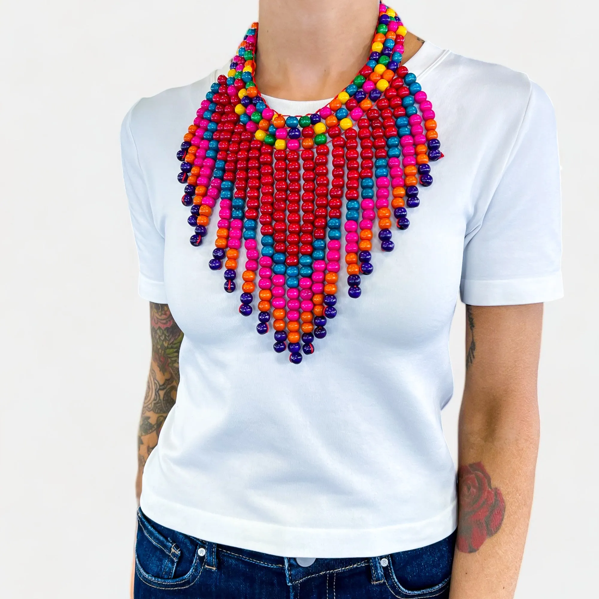 Red Multi Beaded Bib Necklace