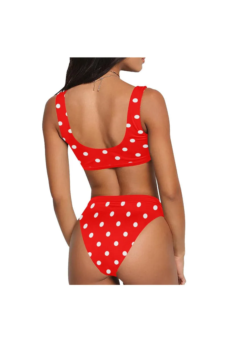 Red Polkadot Sport Top & High-Waisted Bikini Swimsuit