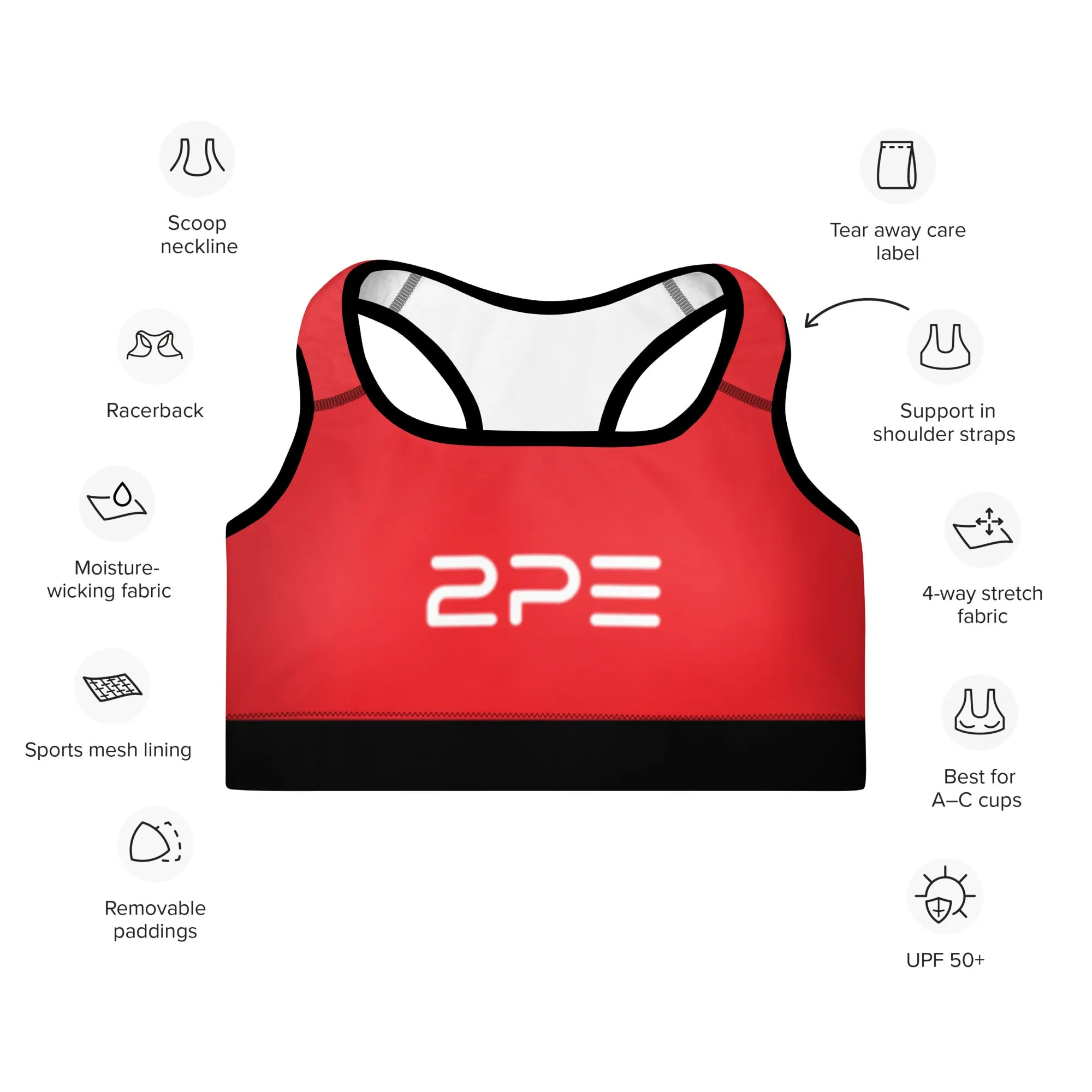 Red with Black Padded Sports Bra