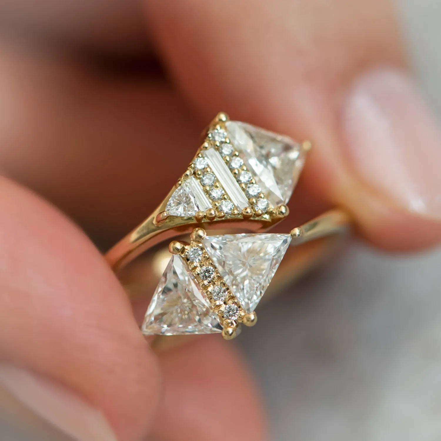 Rhombus Engagement Ring with Mixed Diamond Cuts