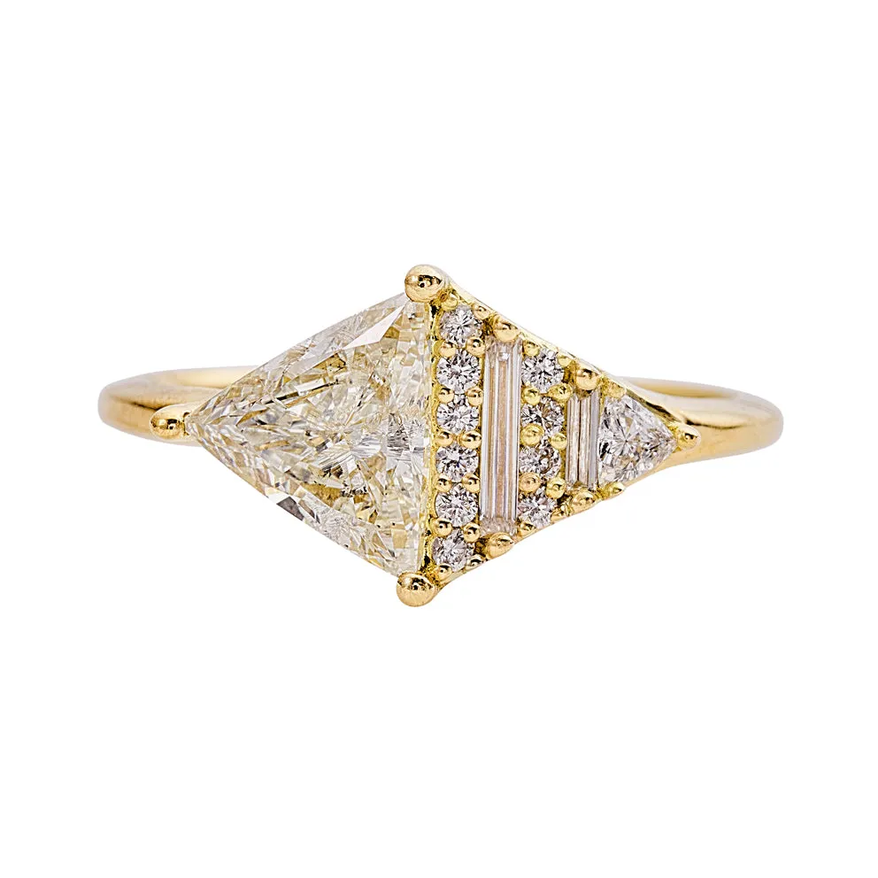 Rhombus Engagement Ring with Mixed Diamond Cuts