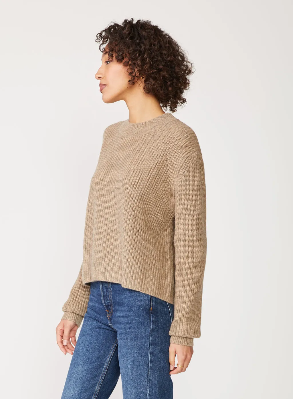 Ribbed Cashmere Tall Collar Sweater in Camel