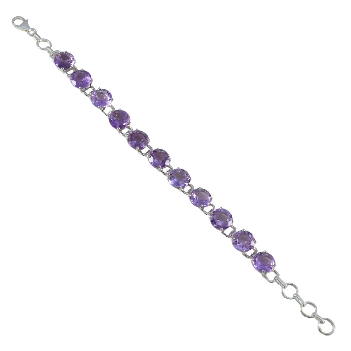 Riyo Complete 925 Sterling Silver Bracelet For Girl Amethyst Bracelet Prong Setting Bracelet with Tennis Bracelet Link Bracelet L Size 6-8.5 Inch.