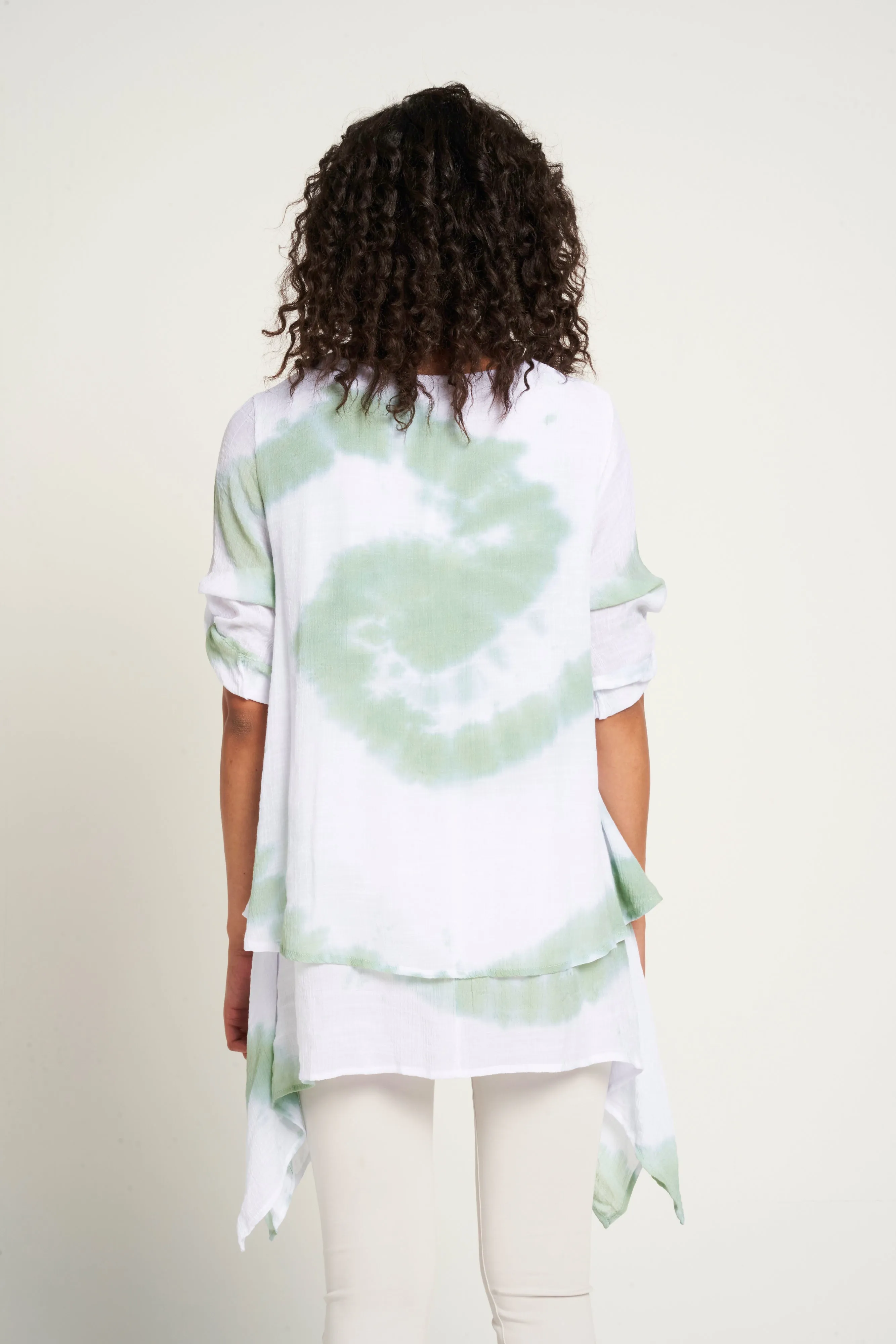 Saloos A-line Tie & Dye Layered Tunic with Necklace