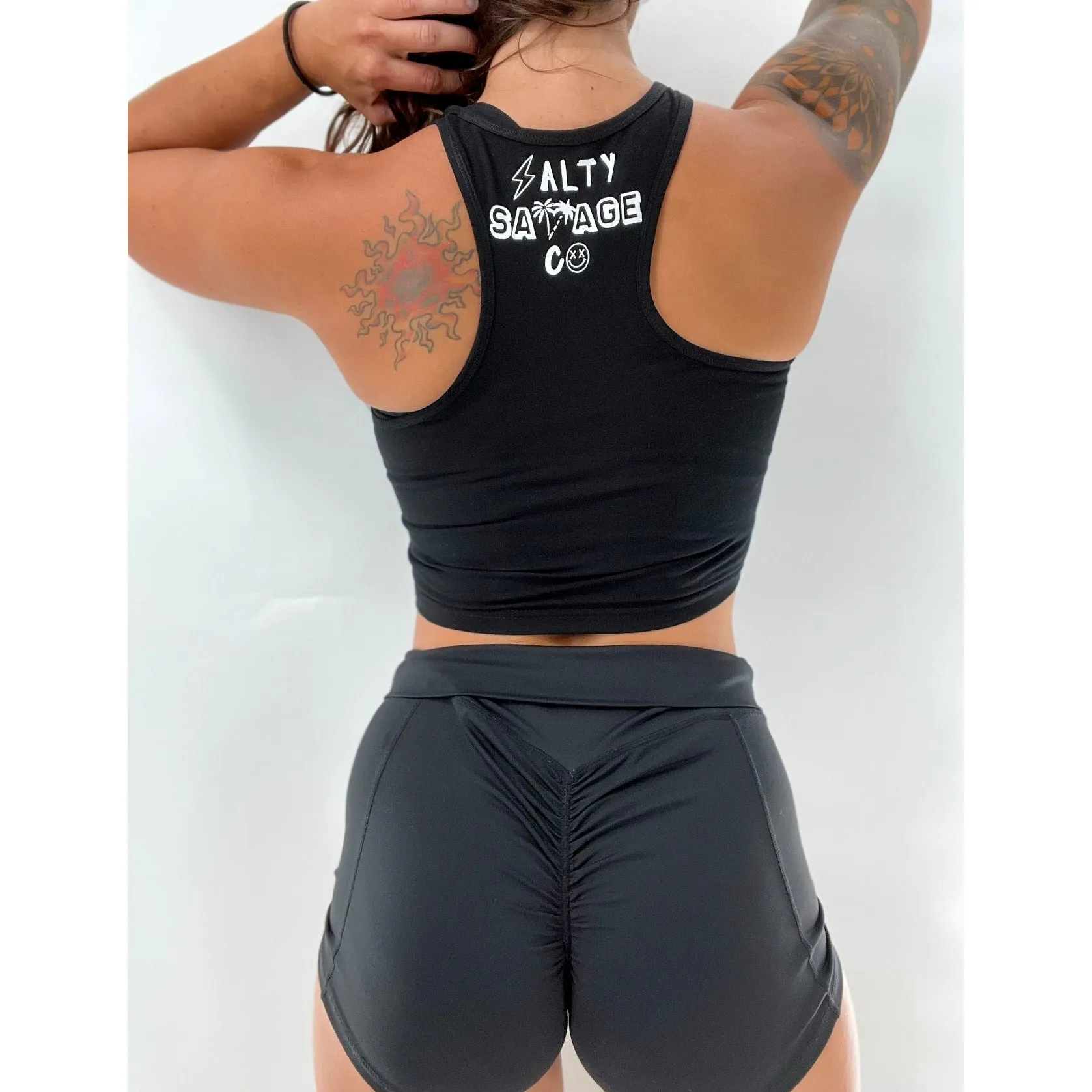 Salty Savage Ladies "BOSS" Cropped Racerback Tank | Micro