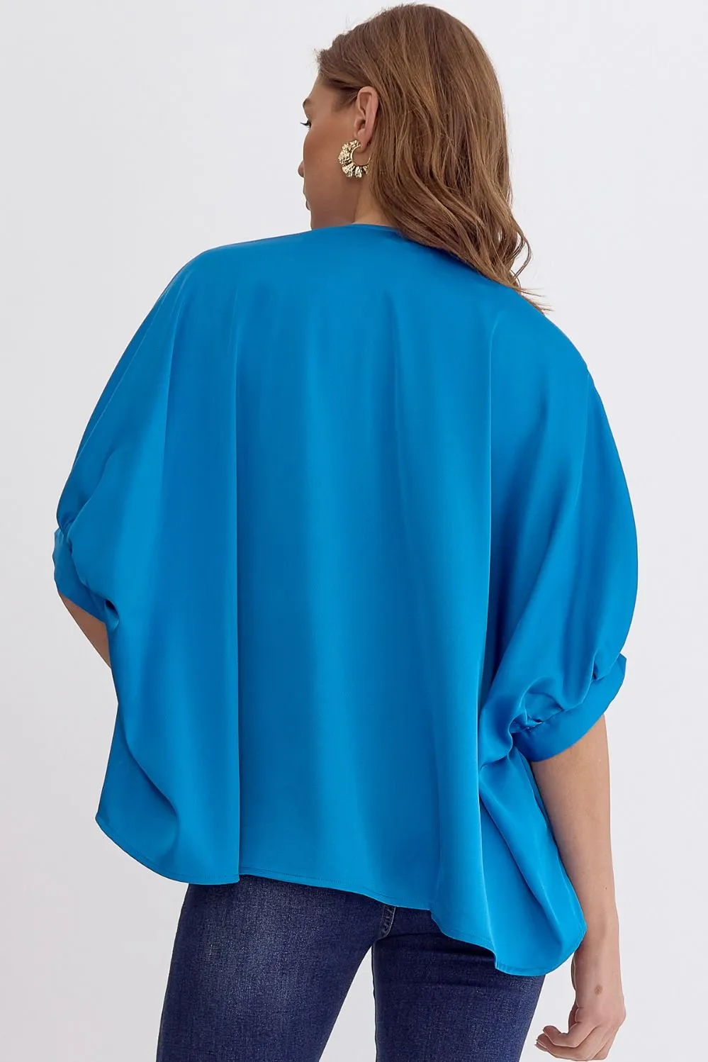 Satin V-Neck 1/2 Sleeve Top