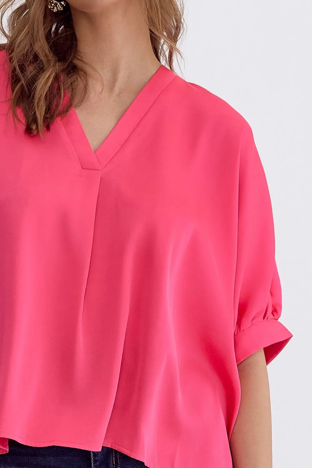 Satin V-Neck 1/2 Sleeve Top