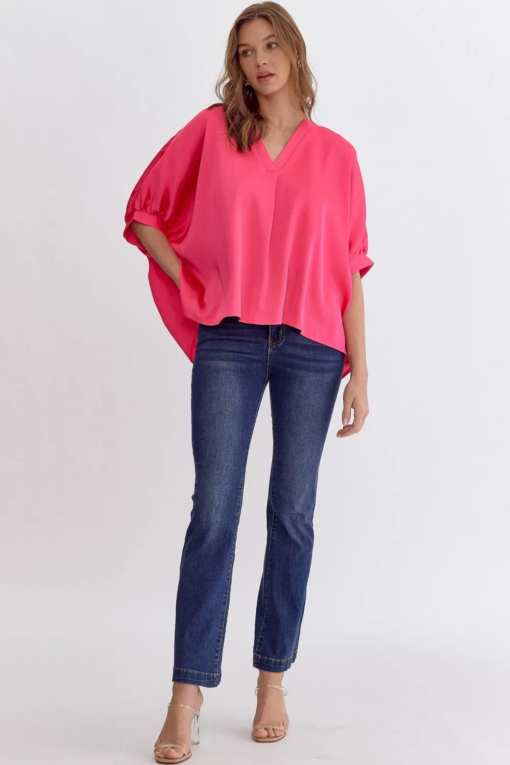 Satin V-Neck 1/2 Sleeve Top