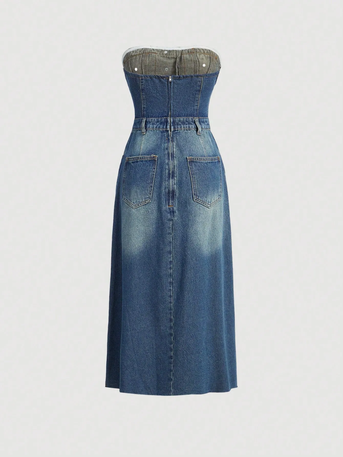 Split Thigh Tube Denim Dress