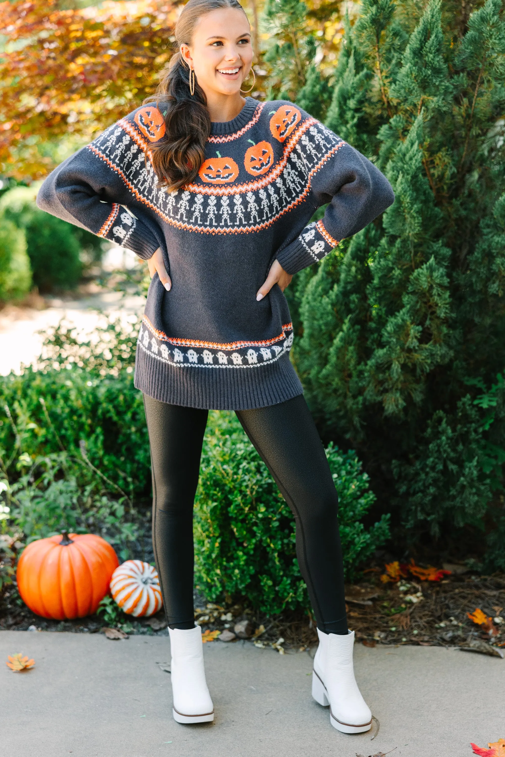 Spooky Season Charcoal Gray Halloween Sweater