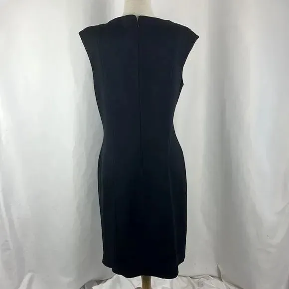 St John Navy Knit Mock Neck Sheath Dress