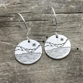 St. Mary Lake Earrings -Glacier Mountain and Lake with Sun