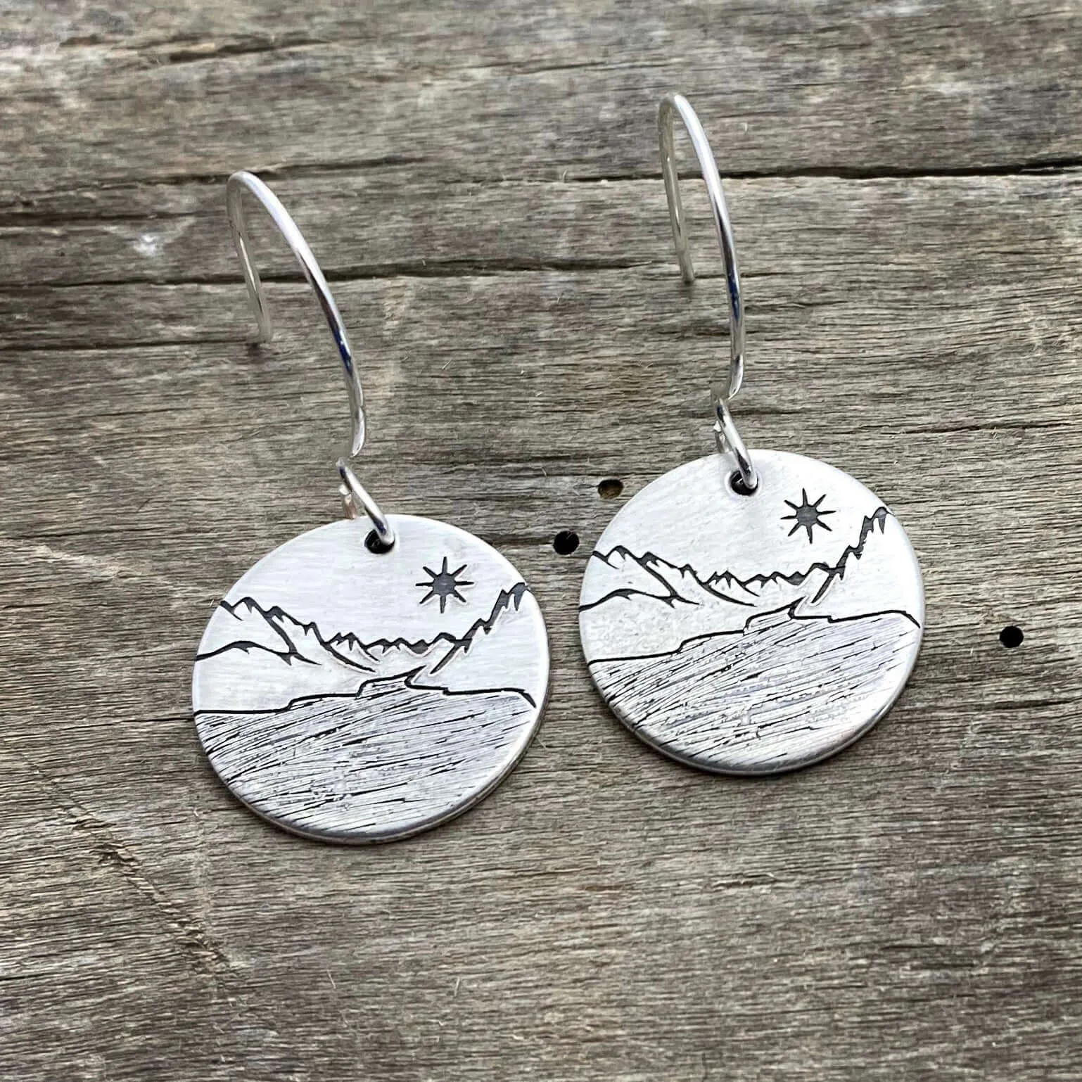 St. Mary Lake Earrings -Glacier Mountain and Lake with Sun