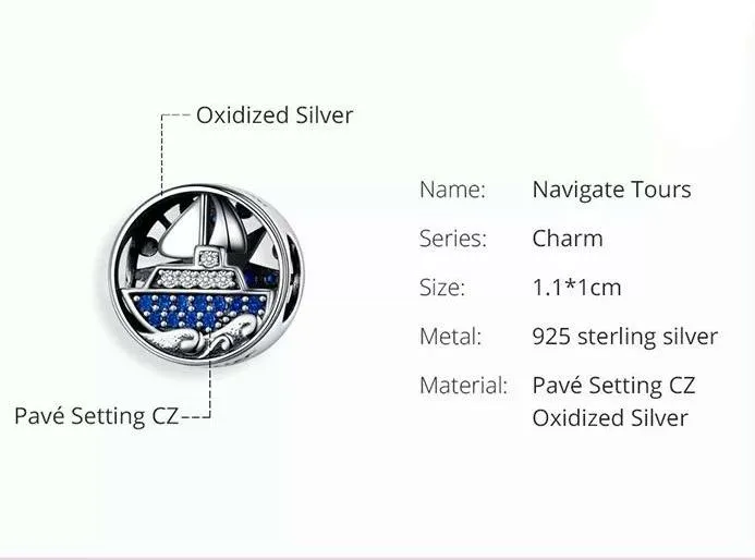 Sterling Silver Compass Navigation Ship Charm