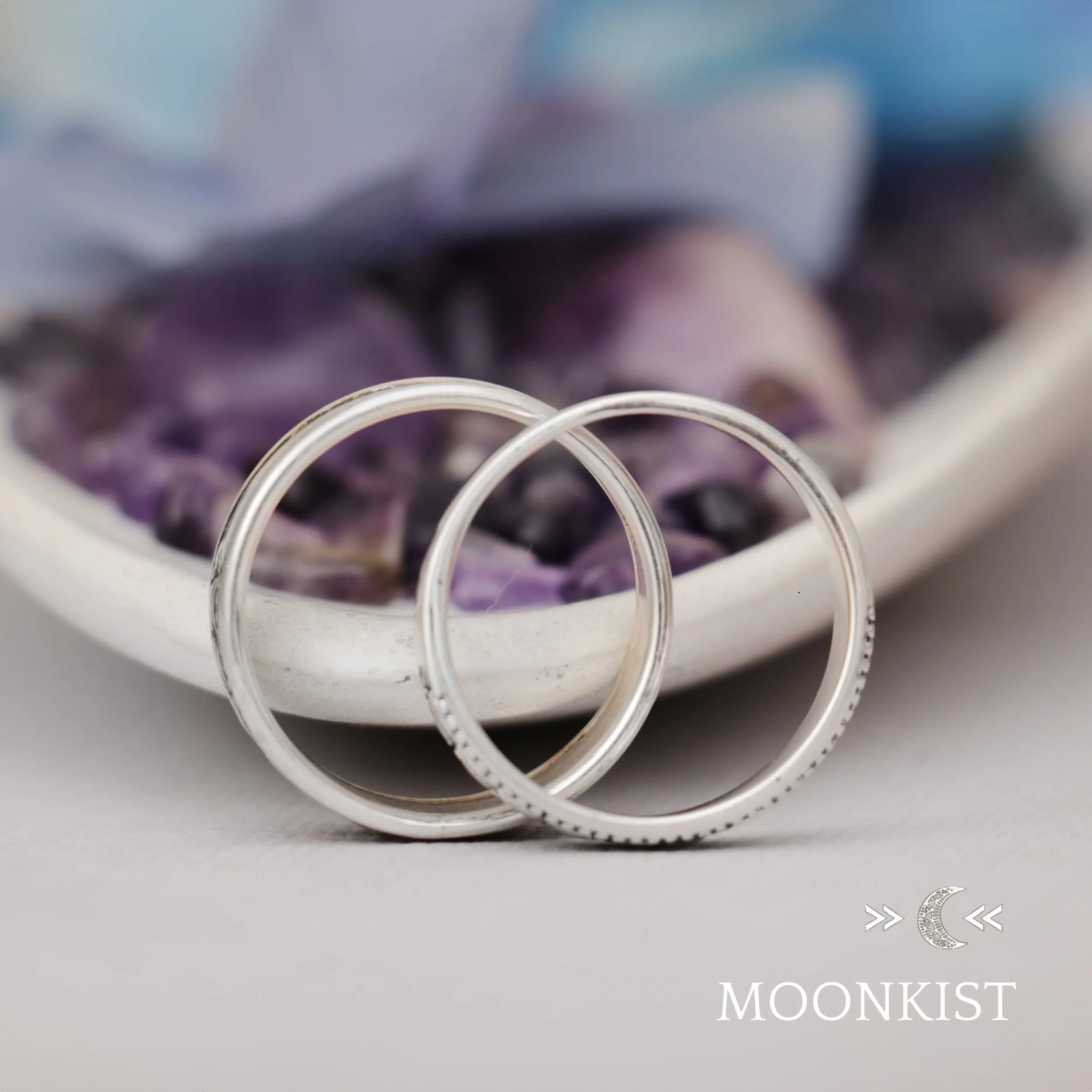 Sterling Silver Laurel Leaf Crown Wedding Band Set | Moonkist Designs