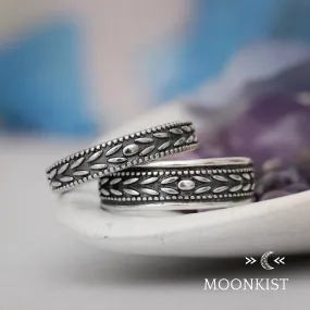 Sterling Silver Laurel Leaf Crown Wedding Band Set | Moonkist Designs