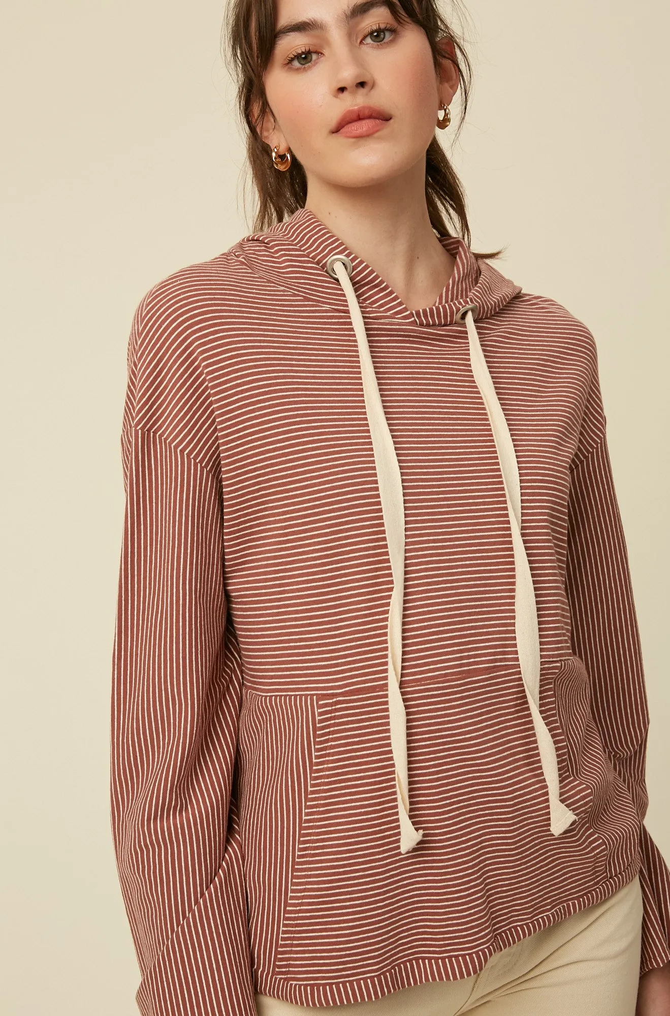 Striped Hoodie Long Sleeve Top