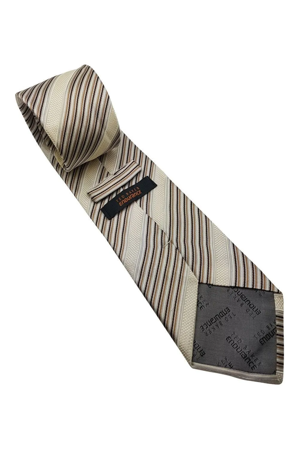 TED BAKER Endurance Cream and Brown Striped Silk Tie 61