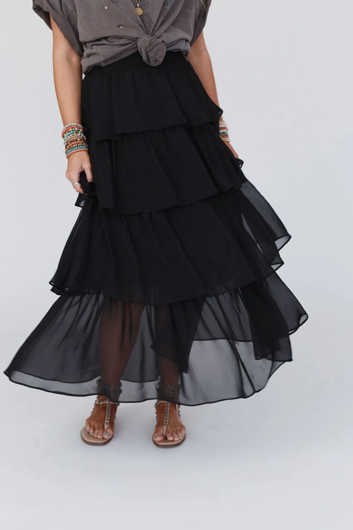 Tiers Of Joy Ruffle Maxi Skirt - Black