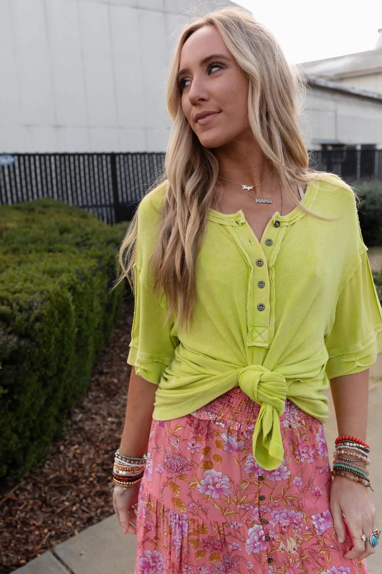 Time Flies Round Hem Top - Lime