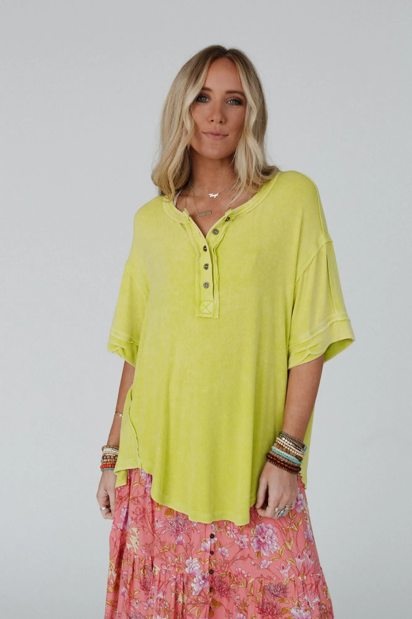 Time Flies Round Hem Top - Lime