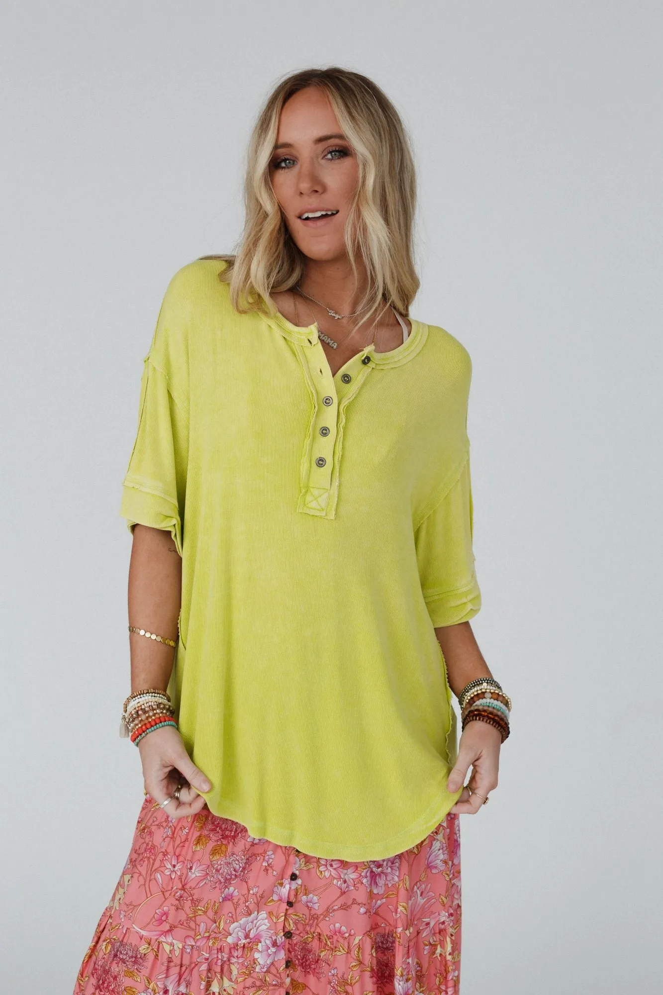 Time Flies Round Hem Top - Lime