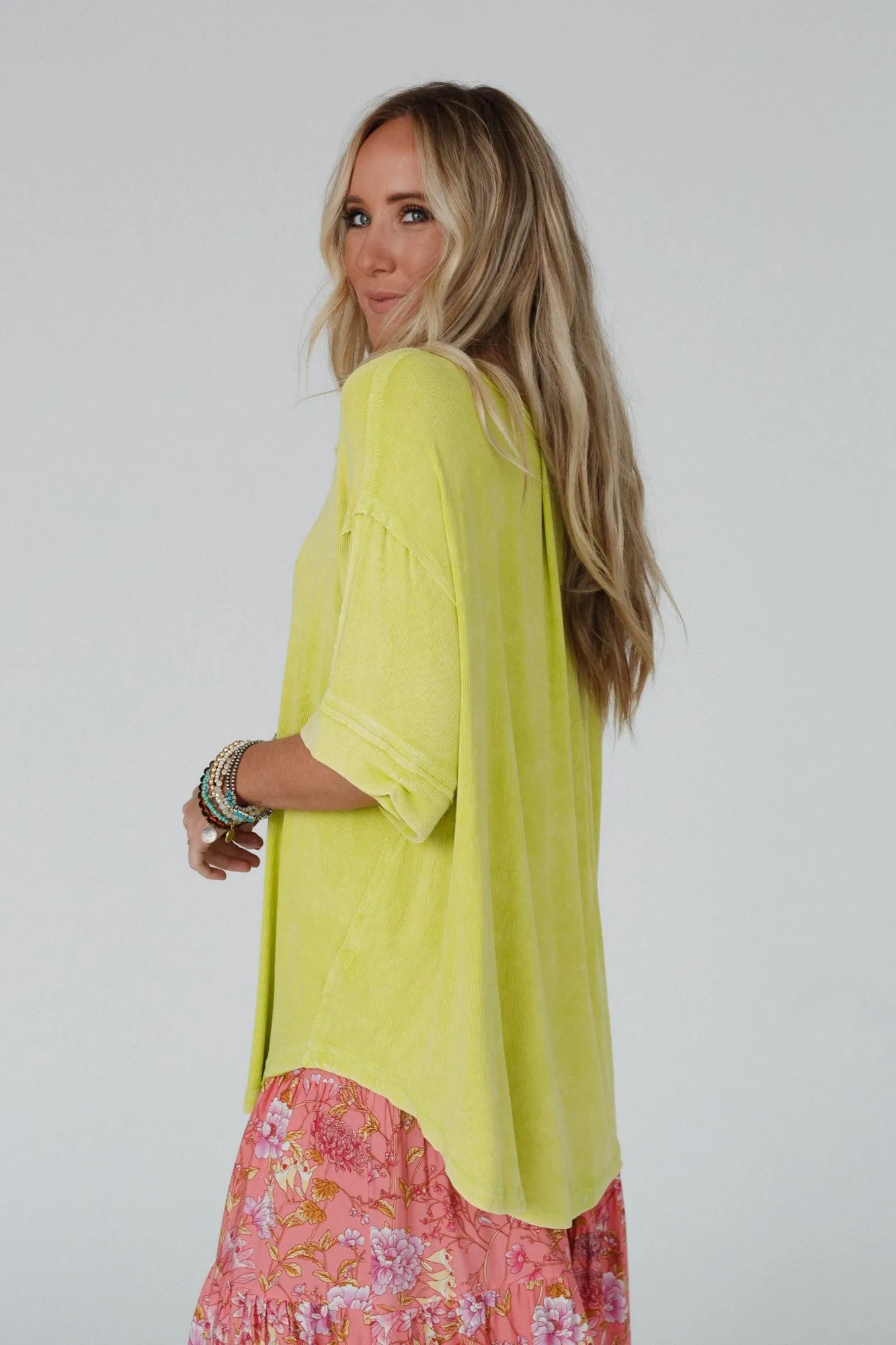 Time Flies Round Hem Top - Lime