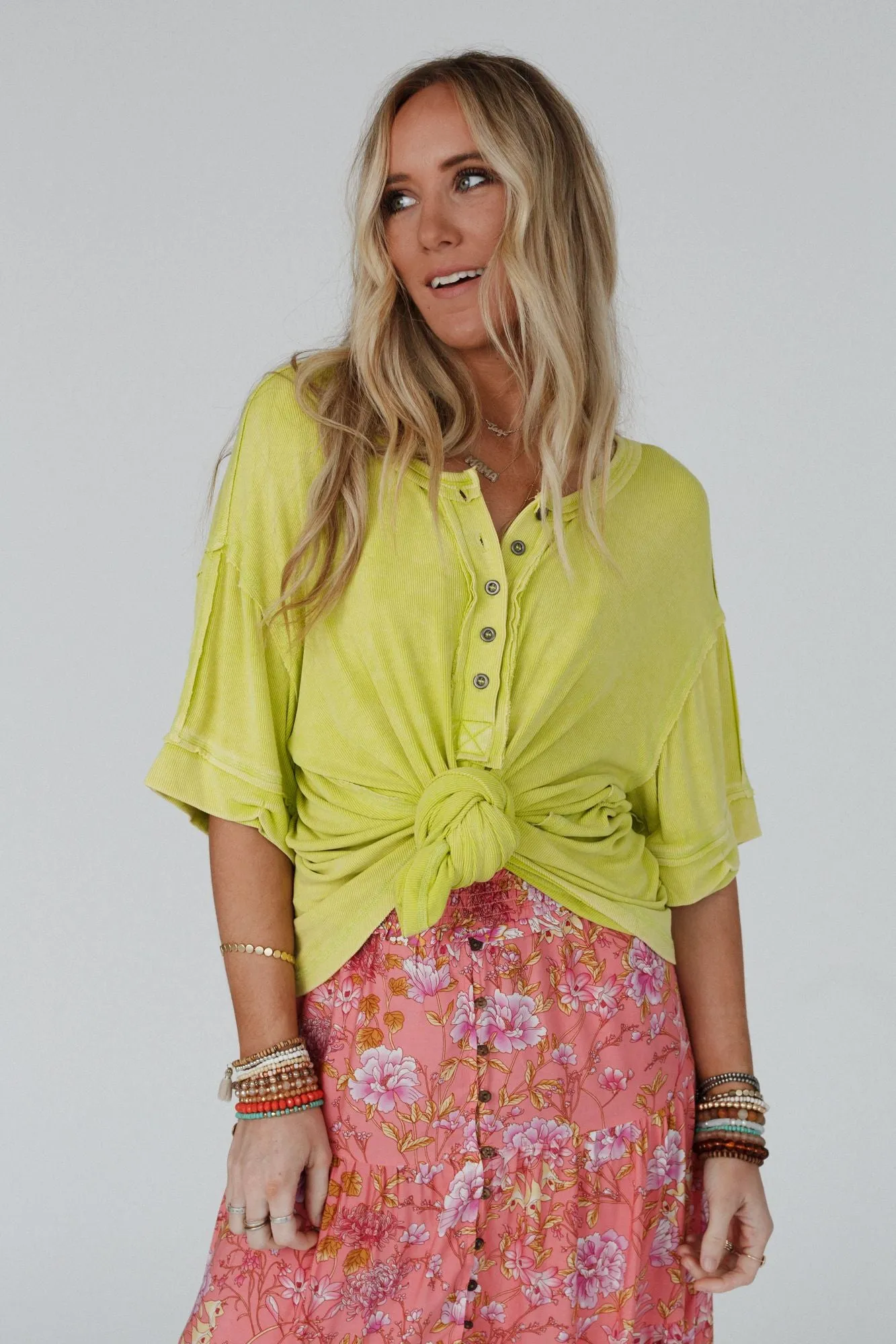 Time Flies Round Hem Top - Lime